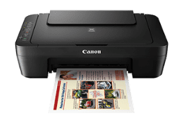 Canon MG3010 printer, black casing, open paper tray