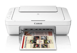 Canon MG3077S printer, white body, open paper tray