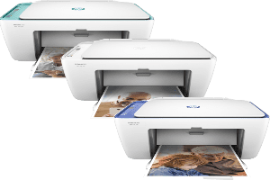 HP DeskJet Ink Advantage 2600 series, three units of different colors: white and green, white and blue, white