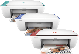 HP DeskJet Ink Advantage 2600 series, three units of different colors: white and green, white and red
